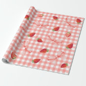 Coquette Berry Eerste Verjaardag Rood Gingham Cadeaupapier (Uitgerold)
