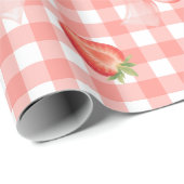 Coquette Berry Eerste Verjaardag Rood Gingham Cadeaupapier (Rol Hoek)