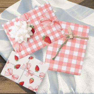 Coquette Berry Eerste Verjaardag Rood Gingham Inpakpapier Vel
