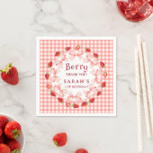 Coquette Berry Eerste Verjaardag Rood Gingham  Servet (Insitu)