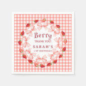 Coquette Berry Eerste Verjaardag Rood Gingham  Servet (Voorkant)