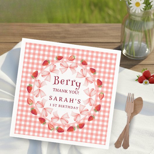 Coquette Berry Eerste Verjaardag Rood Gingham  Servet