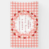 Coquette Berry Eerste Verjaardag Rood Gingham Spandoek (Verticaal)
