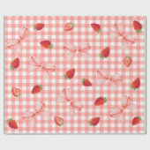 Coquette Berry First Birthday Red Gingham Cadeaupapier (Vlak)