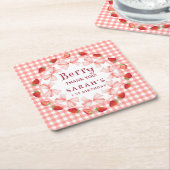 Coquette Berry First Birthday Red Gingham Kartonnen Onderzetters (Schuin)
