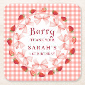Coquette Berry First Birthday Red Gingham Kartonnen Onderzetters (Voorkant)