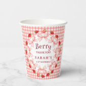 Coquette Berry First Birthday Red Gingham Papieren Bekers (Achterkant)