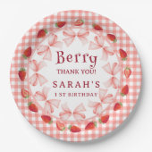 Coquette Berry First Birthday Red Gingham Papieren Bordje (Voorkant)