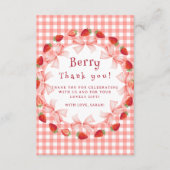 Coquette Berry First Birthday Red Gingham Photo Bedankkaart (Voorkant)