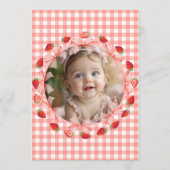 Coquette Berry First Birthday Red Gingham Photo Kaart (Achterkant)