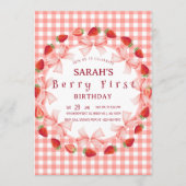 Coquette Berry First Birthday Red Gingham Photo Kaart (Voorkant)