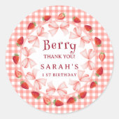 Coquette Berry First Birthday Red Gingham Ronde Sticker (Voorkant)