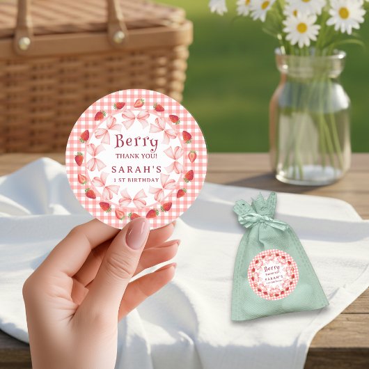 Coquette Berry First Birthday Red Gingham Ronde Sticker