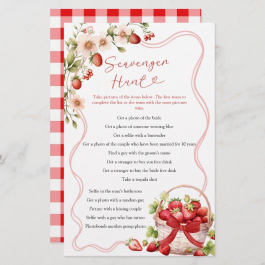 Coquette Berry in Liefde Scavenger Hunt Games Kaar (Voorkant / Achterkant)