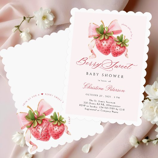 Coquette Berry Sweet Baby shower Invitation Kaart