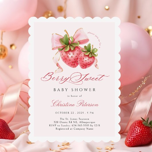 Coquette Berry Sweet Baby shower Invitation Kaart
