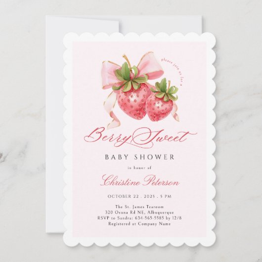 Coquette Berry Sweet Baby shower Invitation Kaart (Voorkant)