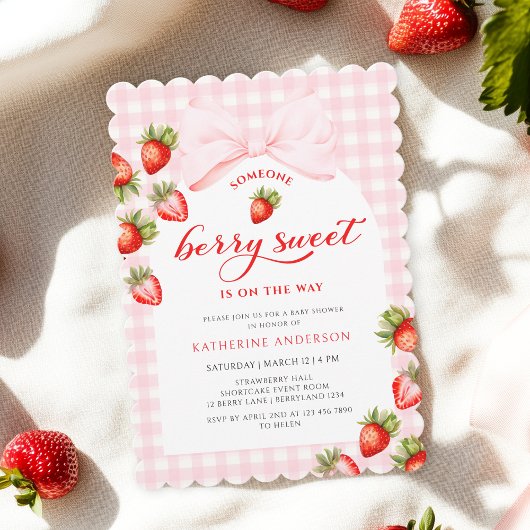 Coquette Berry Sweet Strawberry Baby shower Kaart