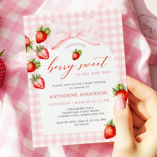 Coquette Berry Sweet Strawberry Baby shower Kaart
