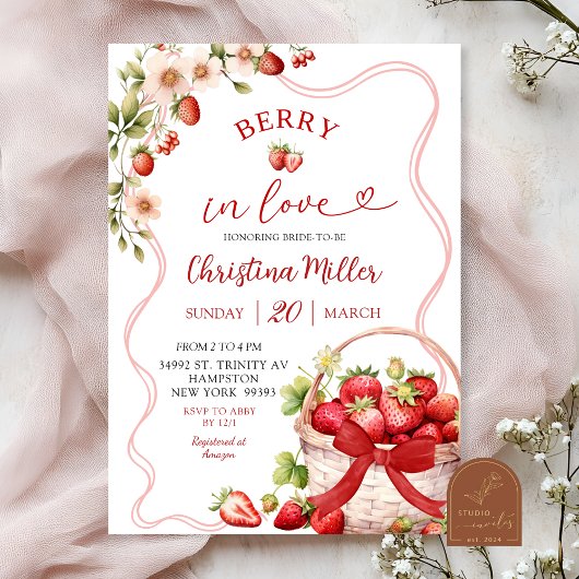 Coquette Berry Verliefde Bruiloftsfeest Uitnodigin Kaart