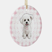 Coquette Bichon Frise Dog Pink Gingham Bows Keramisch Ornament (Rechts)