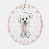 Coquette Bichon Frise Dog Pink Gingham Bows Keramisch Ornament (Links)