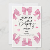 Coquette Birthday Invitation, Pink Bow Aesthetic  Kaart (Voorkant)