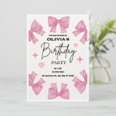Coquette Birthday Invitation, Pink Bow Aesthetic  Kaart (Staand voorkant)