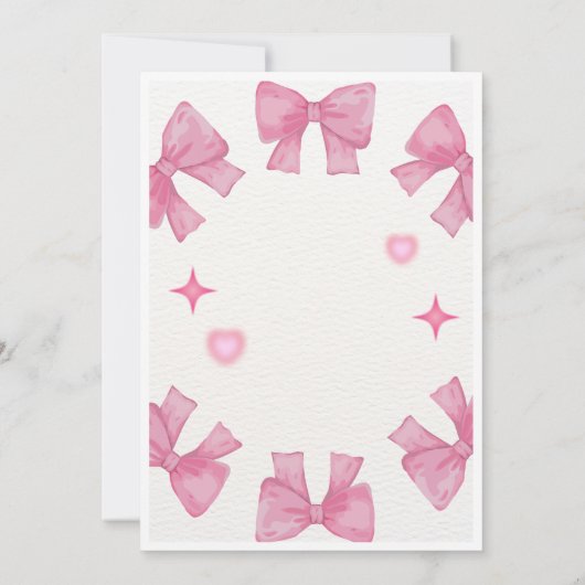 Coquette Birthday Invitation, Pink Bow Aesthetic  Kaart (Achterkant)