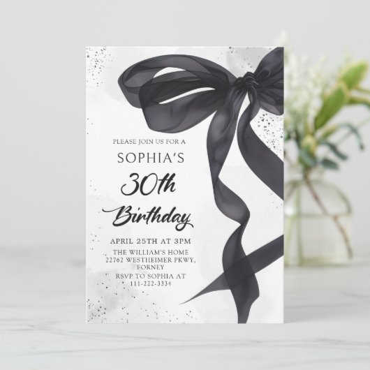 Coquette Black Bow 30e verjaardag Uitnodiging (Staand voorkant)