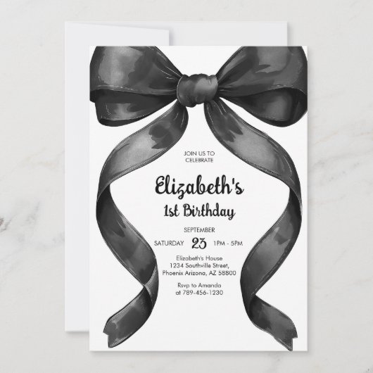 Coquette Black Bow Birthday Invitation Kaart (Voorkant)