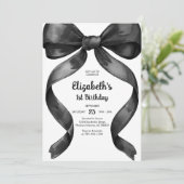 Coquette Black Bow Birthday Invitation Kaart (Staand voorkant)