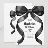 Coquette Black Bow Birthday Invitation Kaart (Voorkant / Achterkant)