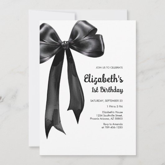 Coquette Black Bow Birthday Invitation Kaart (Voorkant)
