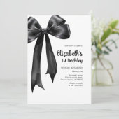Coquette Black Bow Birthday Invitation Kaart (Staand voorkant)