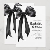 Coquette Black Bow Birthday Invitation Kaart (Voorkant / Achterkant)