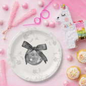 Coquette Black Bow & Disco Ball Elegante Verjaarda Papieren Bordje (Feest)