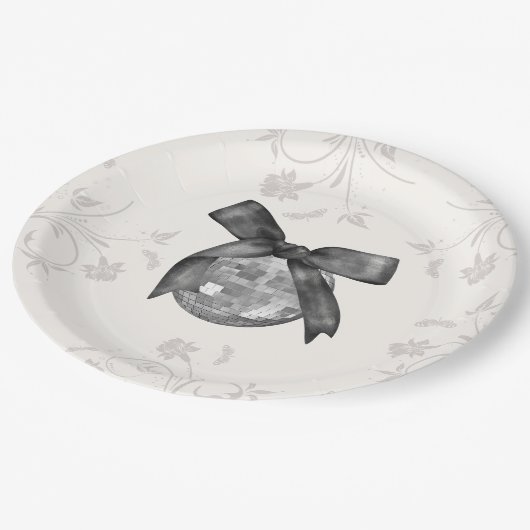 Coquette Black Bow & Disco Ball Elegante Verjaarda Papieren Bordje (Gekanteld)