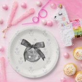 Coquette Black Bow & Disco Ball Elegante Verjaarda Papieren Bordje (Feest)