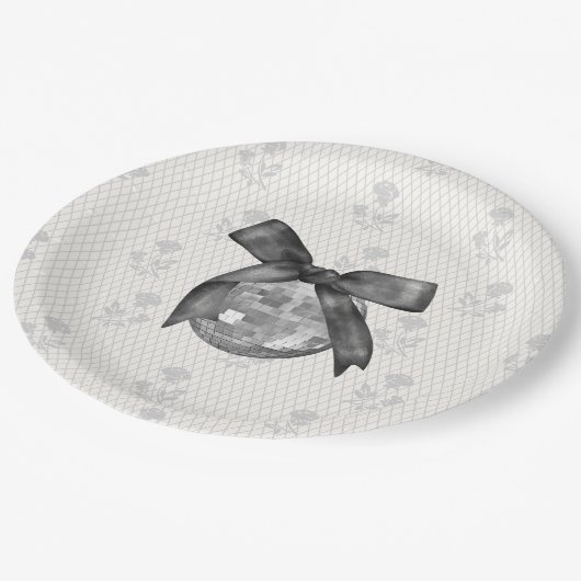 Coquette Black Bow & Disco Ball Elegante Verjaarda Papieren Bordje (Gekanteld)