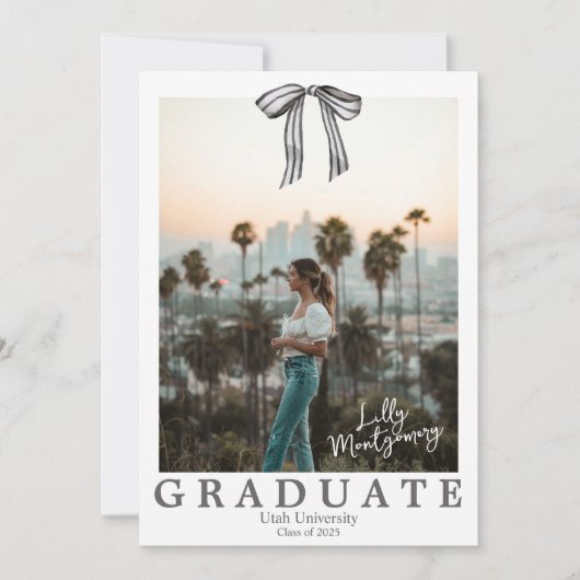 Coquette Black Bow Foto Afstuderen Aankondiging (Voorkant)