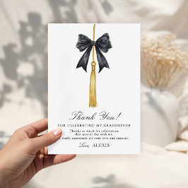 Coquette Black Bow on Tassel Graduation Bedankkaart