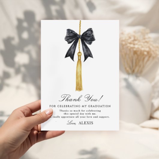 Coquette Black Bow on Tassel Graduation  Bedankkaart