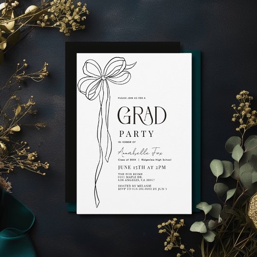 Coquette Black Bow Ribbon Afstudeerfeest Kaart