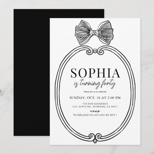 Coquette Black Bow / Ribbon Lijst Volwassen Verjaa Kaart (Voorkant / Achterkant)