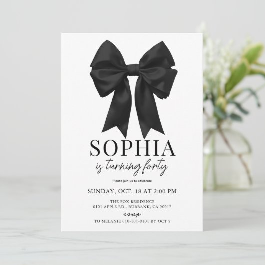 Coquette Black Bow Ribbon Volwassen Verjaardag Kaart (Staand voorkant)