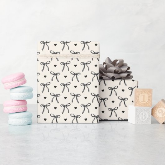 Coquette Black Bow Schattige Hart Vrouwelijk Schat Cadeaupapier (Baby Shower)