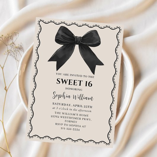 Coquette Black Bow Sweet 16 Verjaardag Uitnodiging