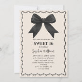 Coquette Black Bow Sweet 16 Verjaardag Uitnodiging (Voorkant)