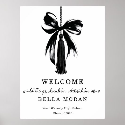 Coquette Black Bow & Tassel Graduation Party Poster (Voorkant)